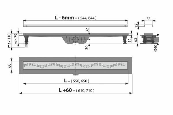 Alcaplast APZ8 Simple Водоотводящий желоб универсальный (трап) 850 мм AG100101850