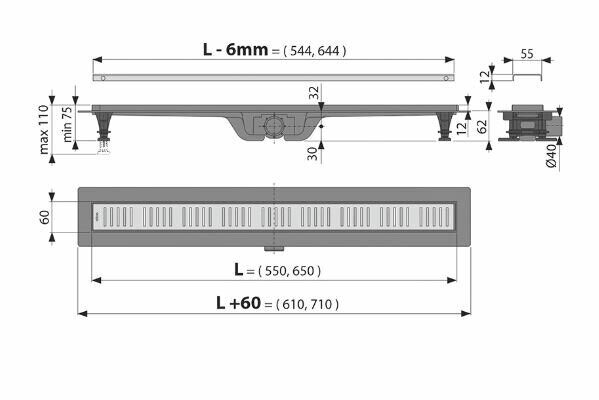 Alcaplast APZ10 Simple Водоотводящий желоб универсальный (трап) 650 мм AG100401650