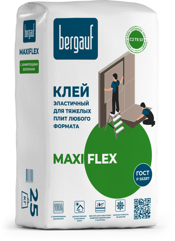 Bergauf Maxiflex, 25 кг. Клей эластичный для тяжелых плит любого формата