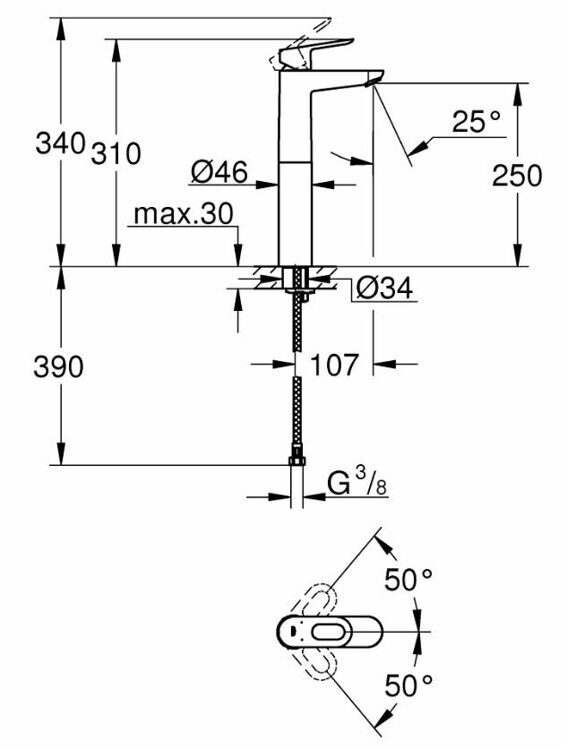 Смеситель для свободностоящей раковины GROHE BauLoop, XL-Size, хром (23764000)