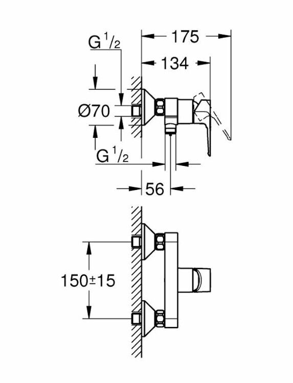 Смеситель для душа GROHE BauLoop однорычажный, хром (23633001)