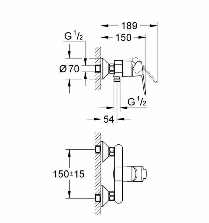 Смеситель Grohe BauEdge однорычажный для душа, DN 15  23333000