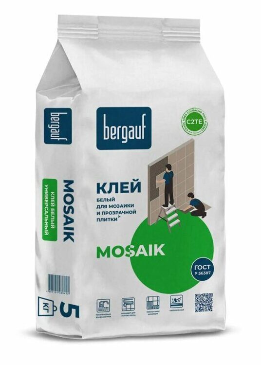 Bergauf Mosaik 5 кг. Клей белый для мозаики и прозрачной плитки