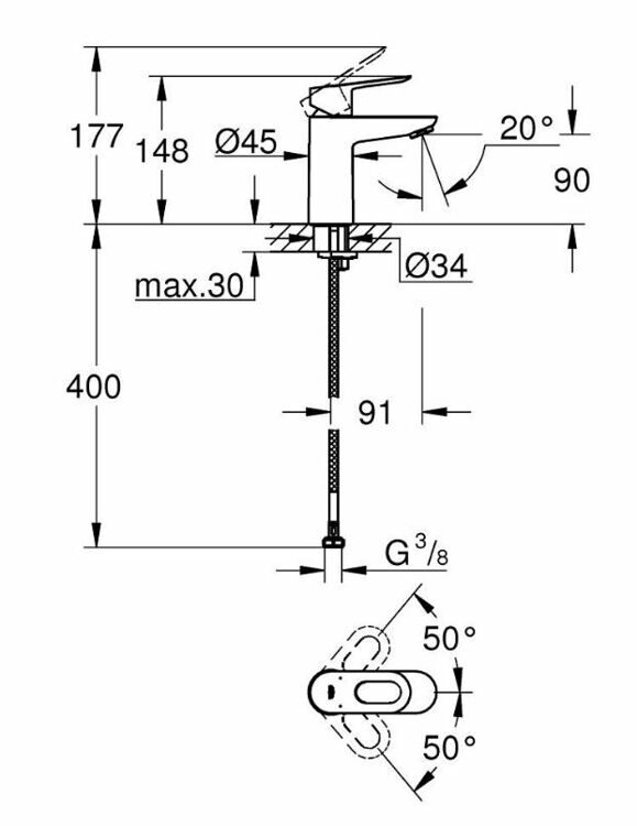 Смеситель GROHE BauLoop однорычажный для раковины DN 15 S-Size 23337000