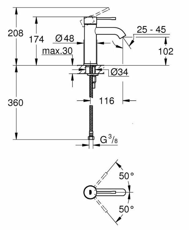 Смеситель однорычажный для раковины GROHE Essence, DN 15, размер S, фантомный чёрный (24172KF1)