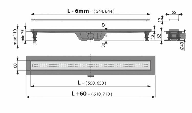 Alcaplast APZ9 Simple Водоотводящий желоб универсальный (трап) 750 мм AG100201750