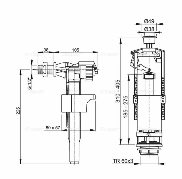 Выпускной комплект со стоп кнопкой Alcaplast, А15 подключение 1/2", SA2000 1/2" CHROM