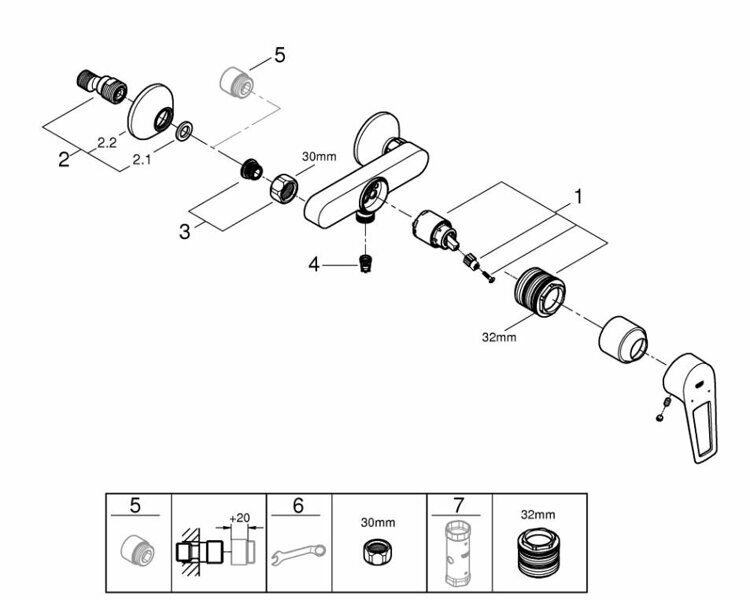 Смеситель для душа GROHE BauLoop однорычажный, хром (23633001)