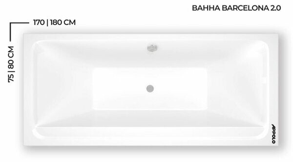 Ванна акриловая APPOLO Barcelona, прямоугольная 170*75, 2.0